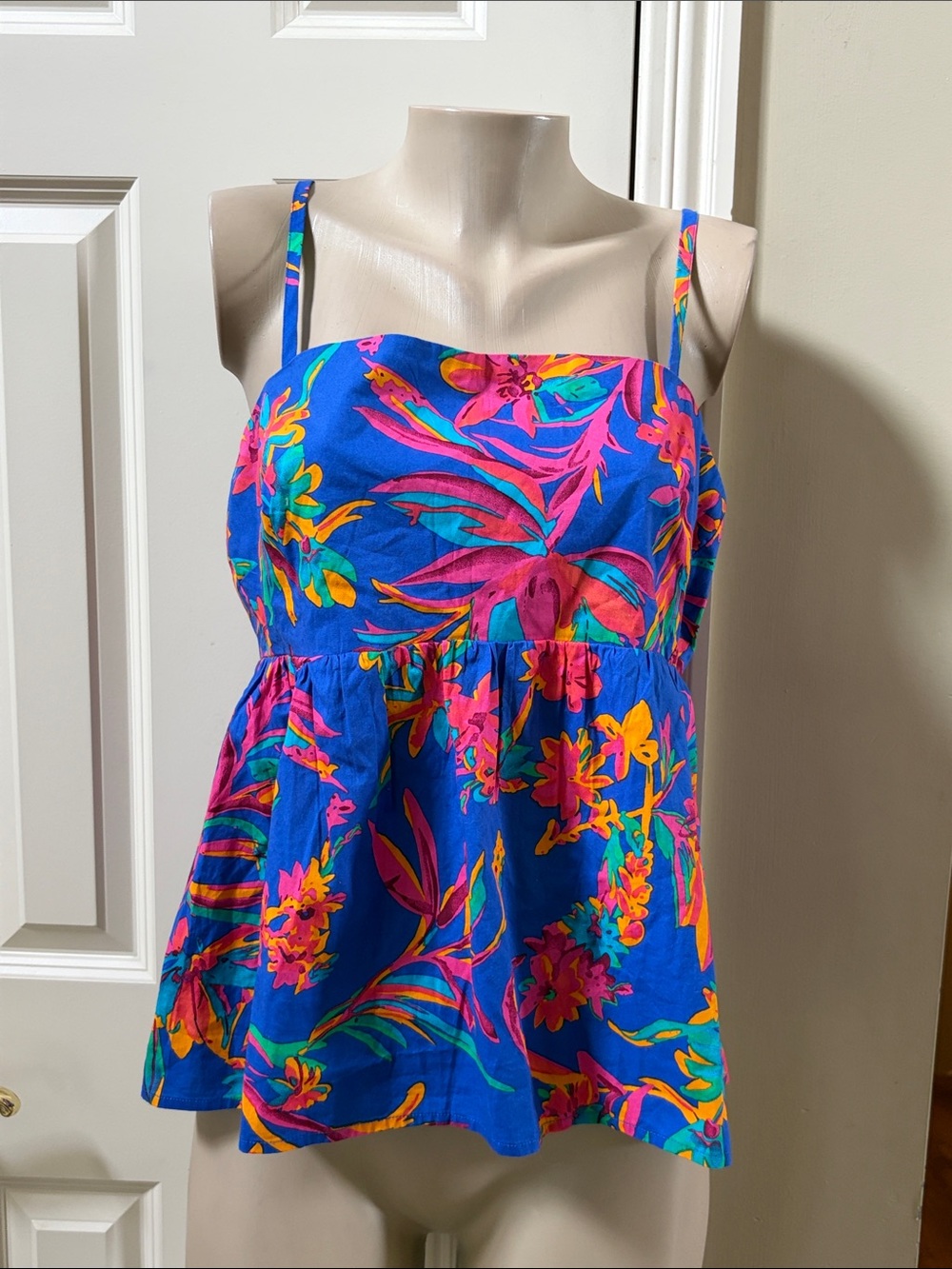 NWT J. Crew Blue Tropical Floral Spaghetti-Strap Camisole Top, 12
